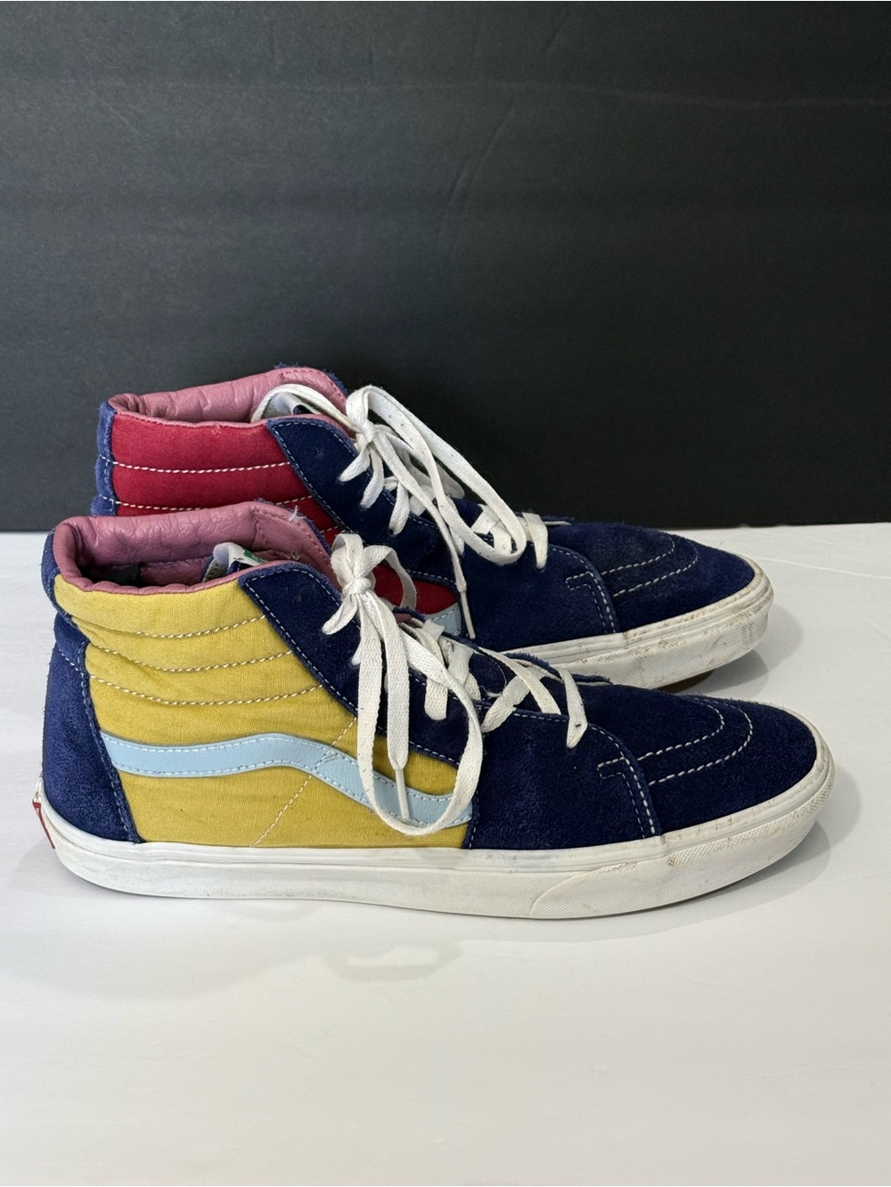 Vans Sk8-Hi Colorblock Suede/Canvas Sneakers - Blue & Yellow, sz 11.5 men’s